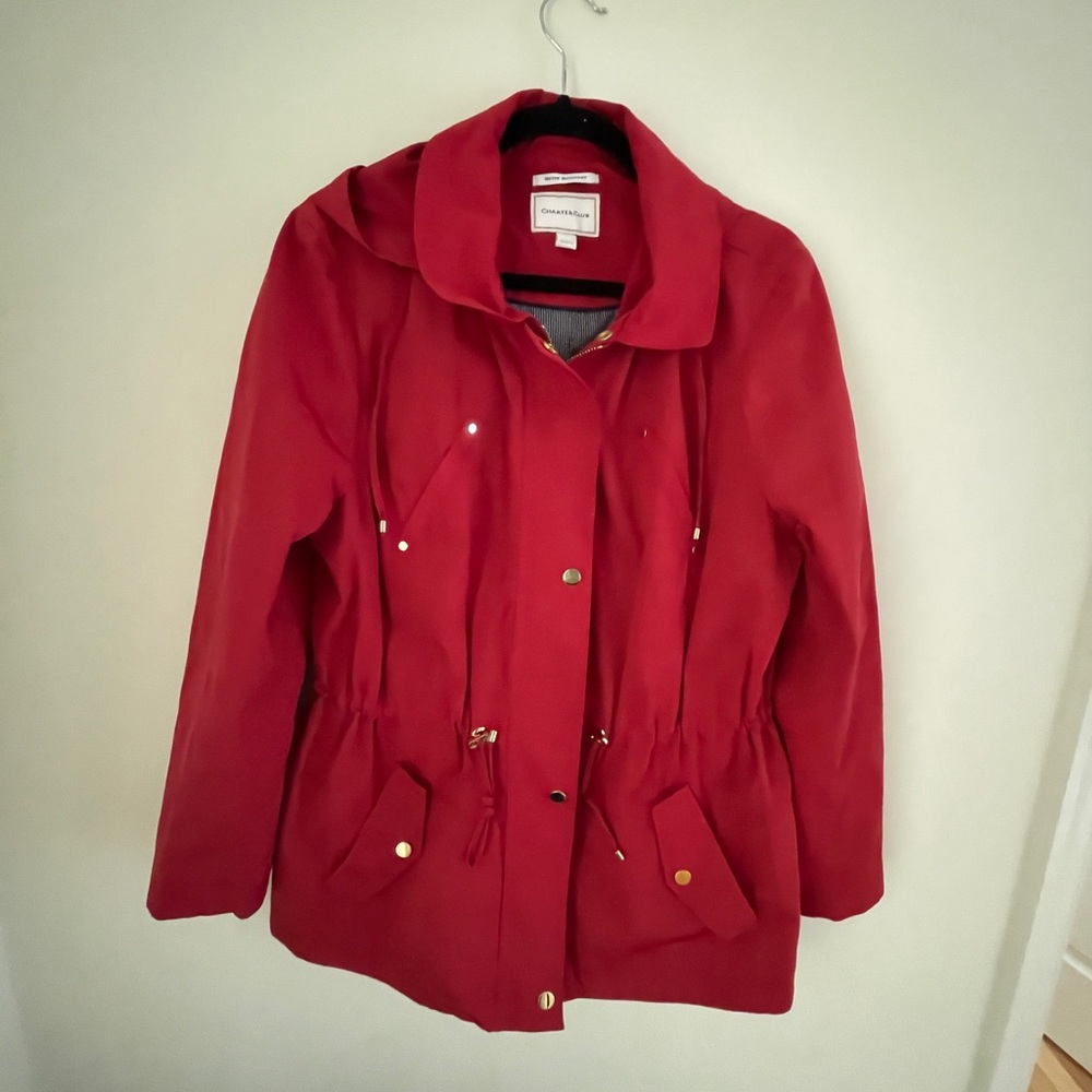 Red preppy rain jacket
